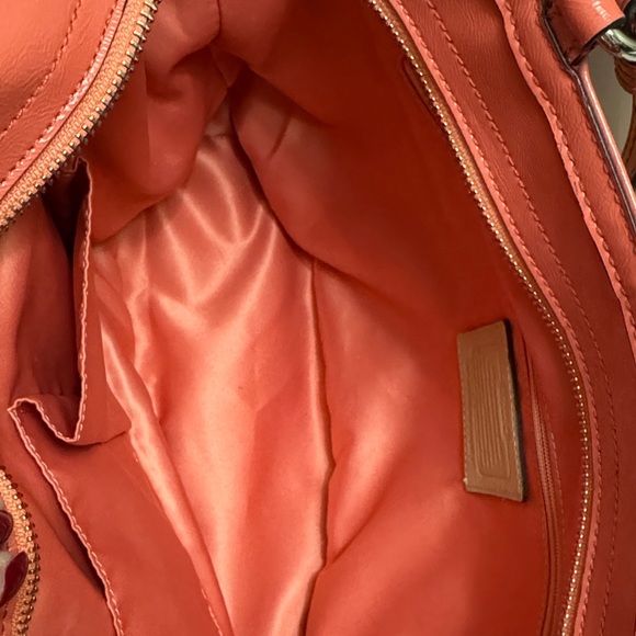 Coach Floral Straw Tote Bag with Tan and Coral Accents EUC - Picture 11 of 13